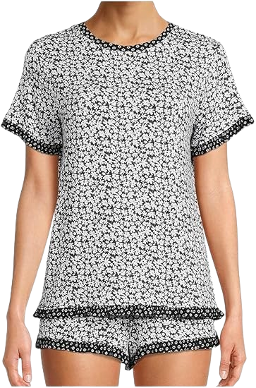 Secret Treasures Black & White Floral Sleep Set with Shorts and Tee